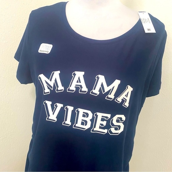 Time and Tru “Mama Vibes” Maternity Shirt Navy Cinched Sides Size Various - Picture 2 of 7